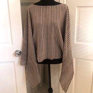 Missoni striped shawl, beige, tan, gray.